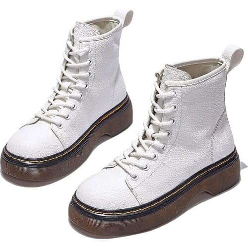 2021 Black White Boots Women Shoes Platform Ankle Boots Designer Brand British Style Round Toe Boots Women Botas Mujer