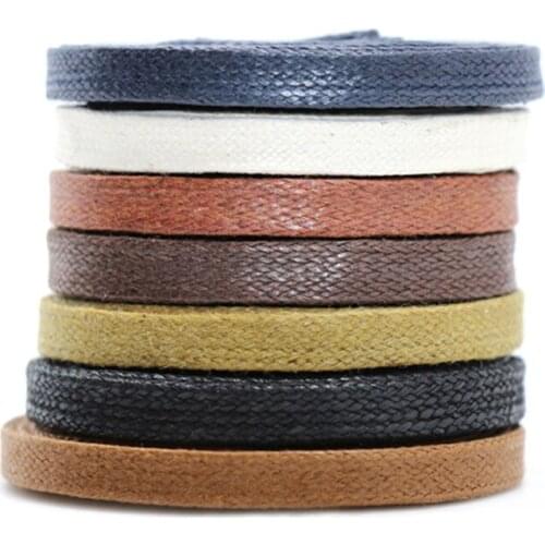 1Pair Waxed Cotton Flat Shoe Laces Leather Waterproof ShoeLaces Men Martin Boots Shoelace Shoestring Length 80/100/120/150CM