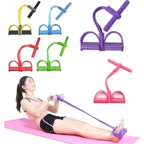 1 PC Multifunctional Foot Tensioner Weight Loss Exercise Sit-Ups Assist 4 Tubes Latex Resistance Bands High Rebound More Durable