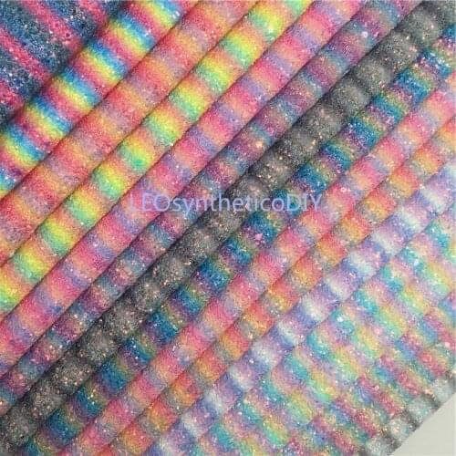 1PC 21X29CM Glitter Fabric, Chunky Glitter Leather, Stripes Printed Glitter Leather Sheets For Making Bows LEOsyntheticoDIY T377