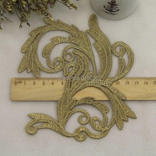 LP-JA30 Embroidery flowers patches gold lace applique collar wedding dress formal dress accessories fabric patch 10 pcs