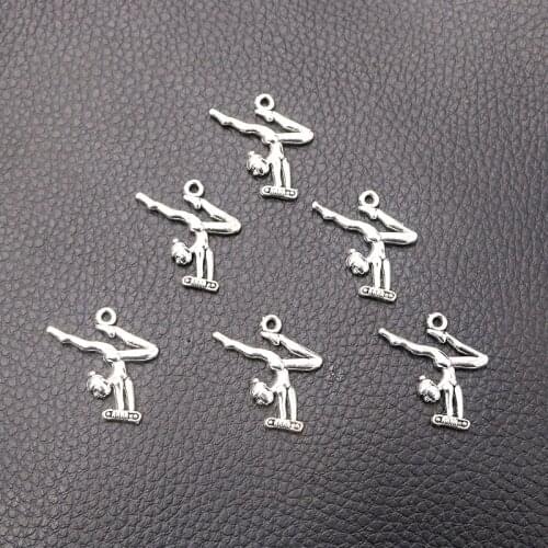 12pcs/lot Silver Plated Gymnastic Girl Charm Metal Pendants DIY Necklaces Bracelets Jewelry Handicraft Accessories 24*26mm P453