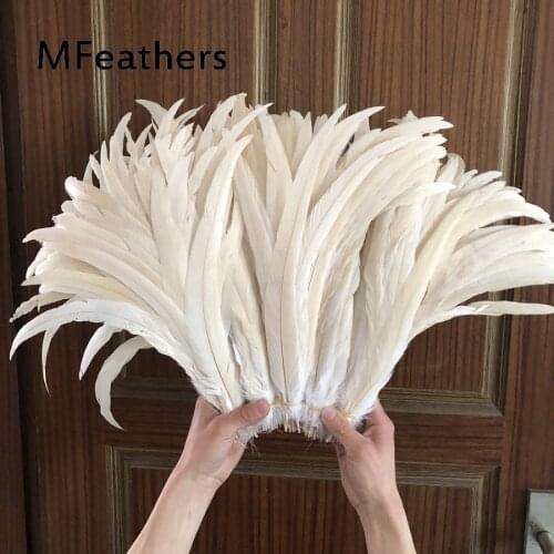 2020 New Arrival 100PCS 12-14" 30-35CM Long Real Chicken Feathers Raw White Bleached Rooster Tails Feather Plumes For Crafts Dec