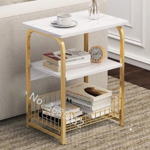 Nordic 3 Layer Golden Table Coffee Table Steel Legs Modern Home Living Room Sofa Table Bedside Multi-layer Storage Rack