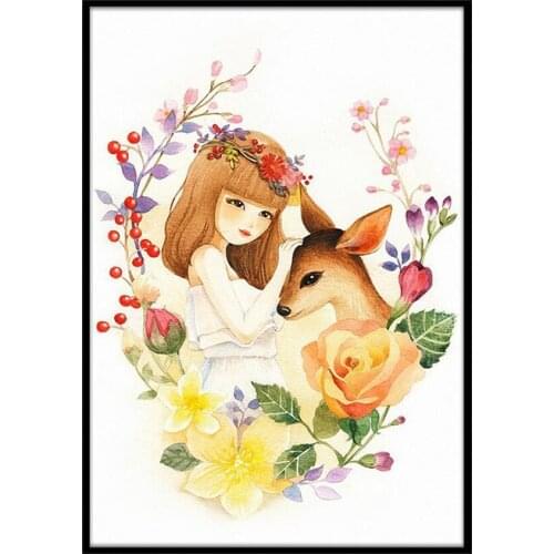 3D DIY Deer Girl Diamond Embroidery 5D Girl Diamond Painting Full Diamond Mosaic Needlework Crafts Animal Home Paintings A6240