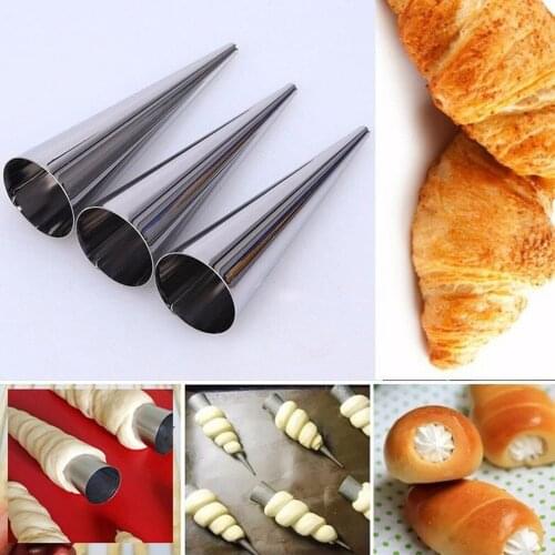5Pcs Tapered Danish Tube Baking Tool Stainless Steel Diagonal/Conical Shaped DIY Cannoli Croissant Cream Horn Bakery Baking Tool