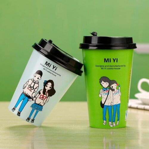 50pcs Valentines Day thick cartoon couple colorful paper cup disposable milk tea hot drink coffee juice packing cup with lid