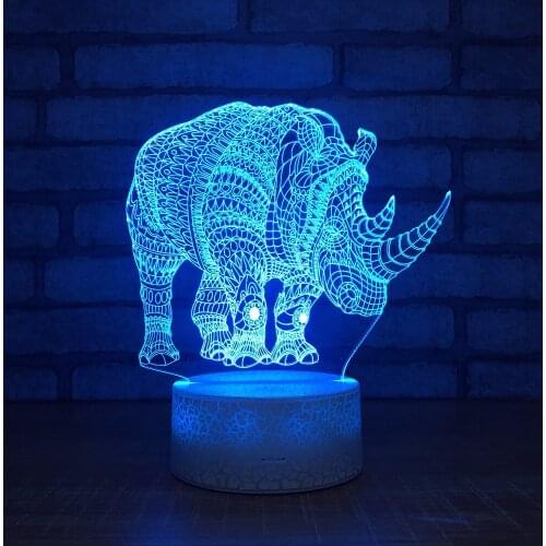 7 Color 3D Lamp LED Sensor Touch Switch Animal Rhino Shaped 3D Night Light USB Power Desk Table Lamp Cafe Bar Bedside Home Decor