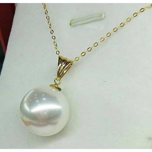 Free shipping >>>>noble jewelry Natural South Sea round 11-12mm Pearl Pendant Necklace 18k