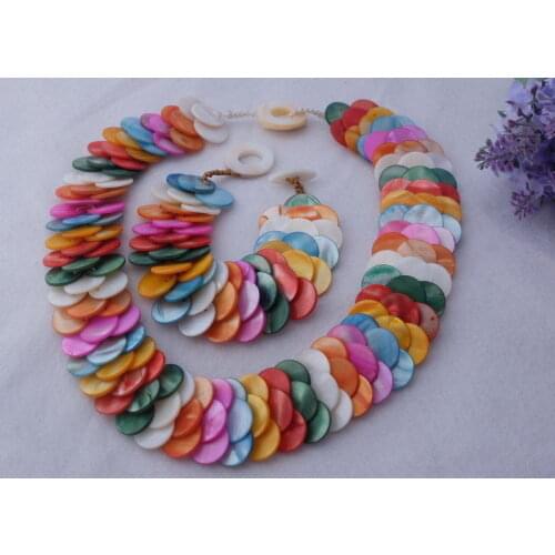 FREE shipping>>>>> Multi Color Shell Necklace&Bracelet Set