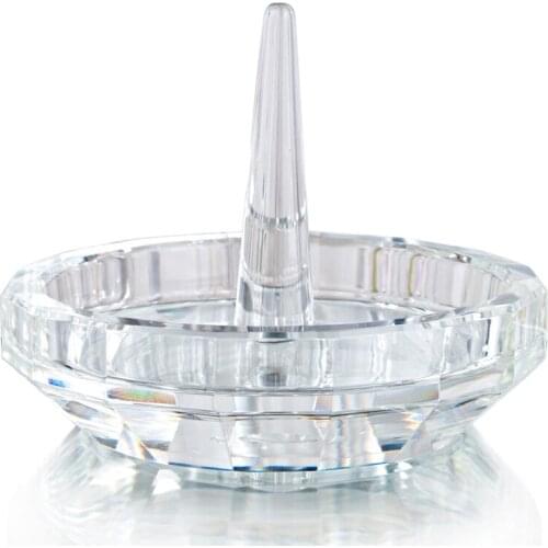 H&D 3.5in Well-Crafted Crystal Glass Wedding Ring Holder Clear Ring Dish/Dresser Top Jewelry Holder/Trinket Tray Ladys Gift