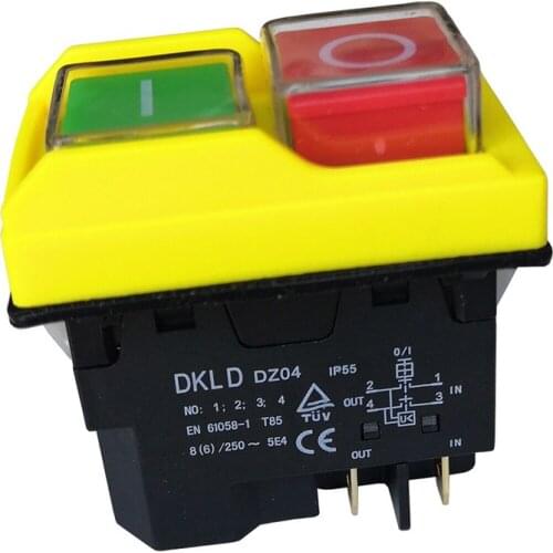 DZ04 4 pins Waterproof Electromagnetic Push Button Switches Start Stop Switch for Grinding Machine 250VAC 8(6)A