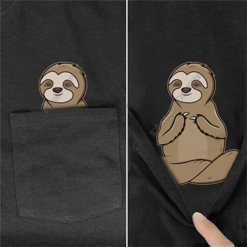PLstar Cosmos T Shirt summer pocket Sloth printed t-shirt men for women shirts tops funny cotton black tees