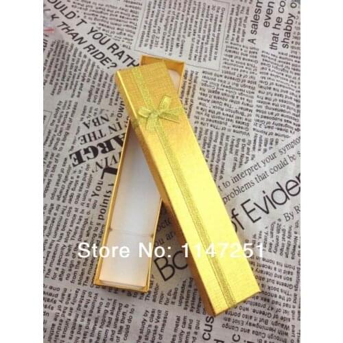 Hot Sale 12pcs/lot Gold Paper Necklace Gift Box 20x4x2cm Wedding Decoration Anklets Bracelet Necklaces Display Packaging Boxes