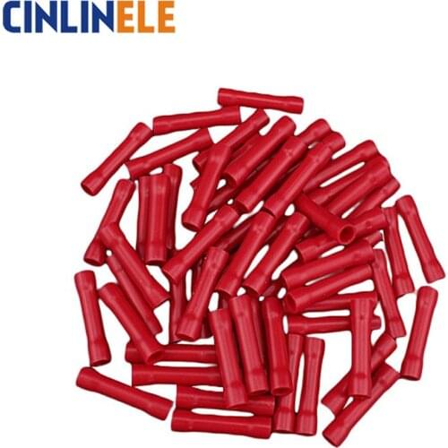 1000Pcs/Lot BV1.25 22-16AWG Insulated Straight Wire Butt Connector Electrical Crimp Terminals 0.75mm-1.5mm BV1