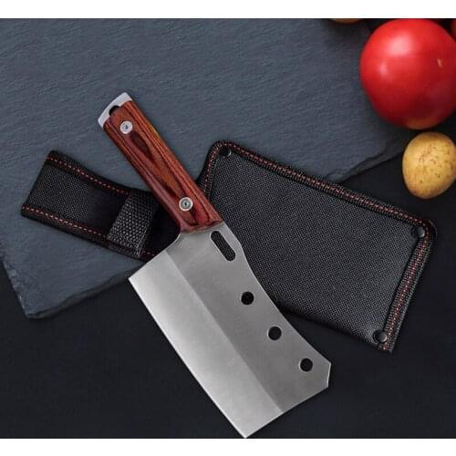Pocket Knife with Sheath Outdoor Camping Hunting Knife Forged Stainless Steel Utility Knife for Meat Bone Fish Fruit Cleaver