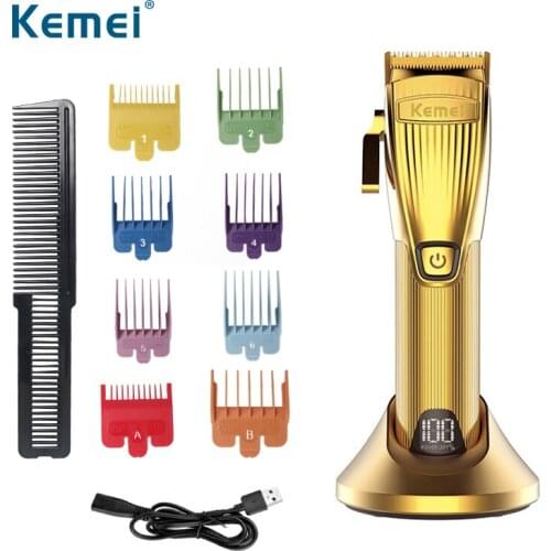 Kemei Professional Hair Clipper Beard Trimmer For Men Barber LED Powerful Cordless Pro T-outliner Baldhead Clippers Hair Cutting