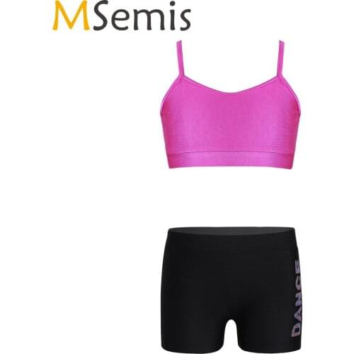 Kids Dance Wear Crop Top Dance Printed Shorts for Stage Girls Ballet Gymnastics Leotard Dancing Workout Shorts Sports Set