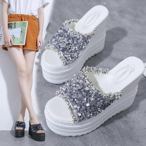 Summer Womens Shoes Peep-Toe Slippers Womens Wedge Heel Fashion Half Slippers Super High Heel Platform Muffin Peep Toe Shoes