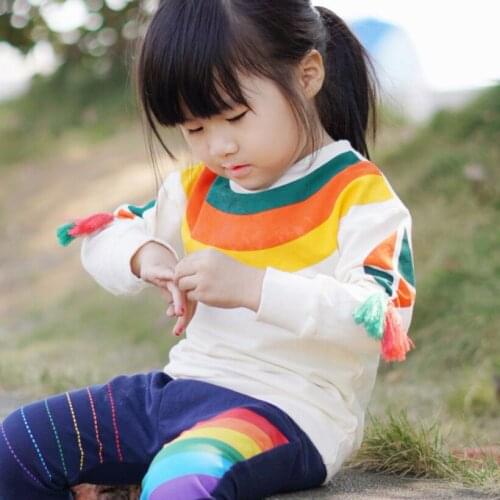2020 Hot Girl T-shirt New Toddler Kid Shirts Rainbow Tassels Long Sleeve Girls Tops T-shirt Children Cotton Girls Clothes