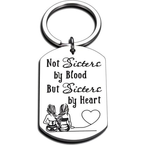 Best Friend Keychain Jewelry Gift for Women Girls Not Sisters By Blood But Heart Stainless Steel Pendant Keyring