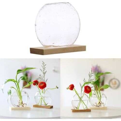 Mini Cute Hydroponic Plants Vase Office Decor Planter with Wooden Stand