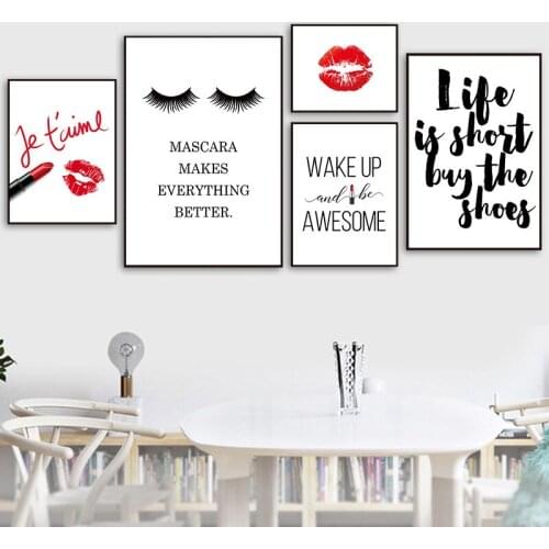 Fashion MakeUp Posters and Prints Beauty Quote Wall Art Print Eyelash Red Lips Pictures Bedroom Decoration Home Decor