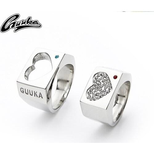 GUUKA tide brand couple ring mens and womens hip-hop Gaoqing dust the same kind of couple zircon hollow love gift box