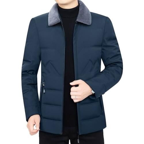 2021 Winter New Mens White Duck Down Jackets Solid Color Tops Short Casual Fur Collar Warm Down Coats Parkas Korean Clothing