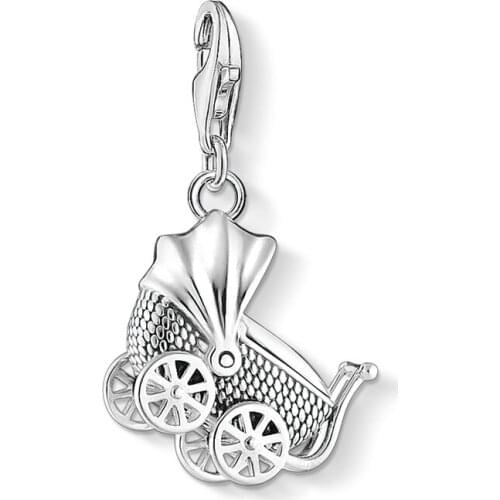 Cute Baby Pram Pendant Charm Women Men Crafted 925 Sterling Silver Jewelry Fit Bracelet Necklace 2021 Brand New Gifts