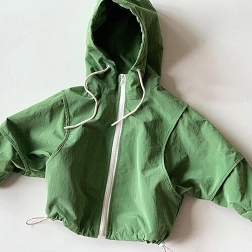 2021 Autumn Children Jackets for Boys Hooded Zip Solid Color Green Kids Boy Outerwear Windbreaker Casual Children Coats 1-8T