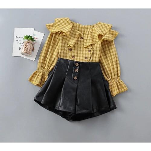 2-7 years high quality girl clothing set 2019 new spring autumn fashion solid shirt + leather pant kid children girls clothing
