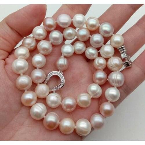 8mm white pink purple baroque round pearl necklace heart clasp natural freshwater pearl Woman Jewelry 35cm 43cm 17'' 14