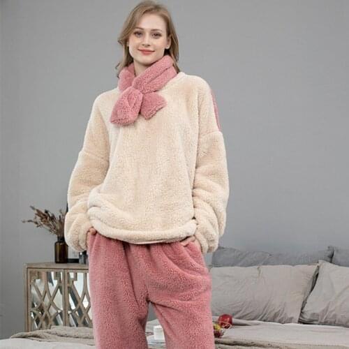 Coral Fleece Pajamas Womens Autumn Winter Plus Size Thicken Flannel Velvet Home Suit Long-Sleeve Ladies Sleepwear Pijamas Set
