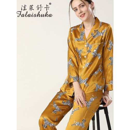 19 momme Sexy Zebra 100% silk pajamas sets women Elegant long sleeve pyjamas sets women Noble silk sleepwear