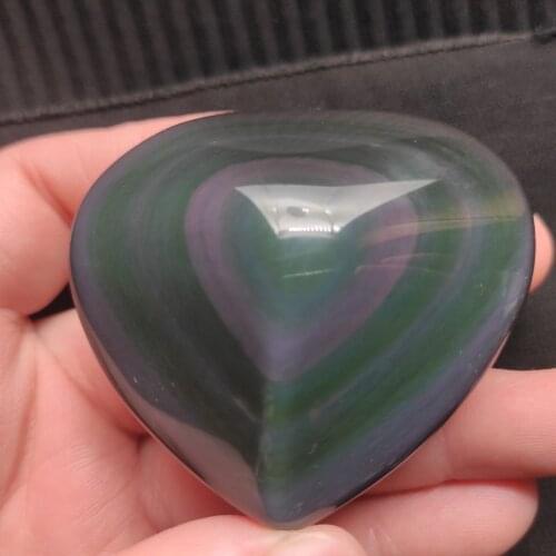 Natural Rainbow Obsidian Cat Eyes Quartz Crystal Heart Stones Healing Minerals Specimen Decor Gift