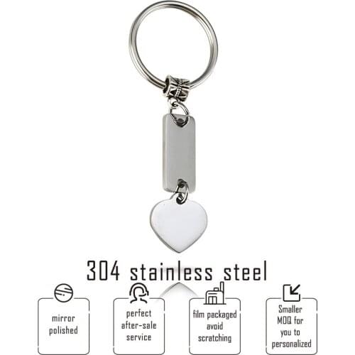Blank Heart Rectangle Pendant Key Chain 304 Stainless Steel Keychains for Engraved Key Holder DIY Jewelry Accessories 20pcs