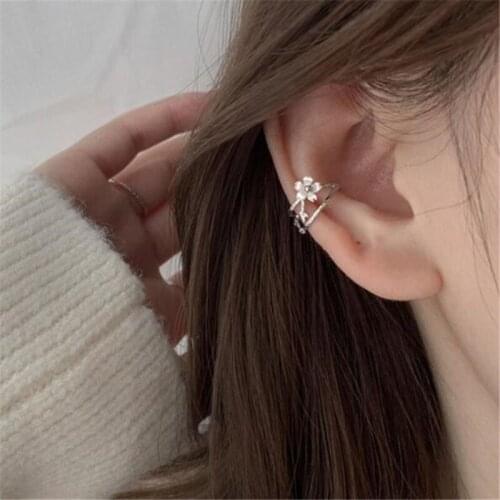 Simple Shell Flower Branch Earrings Female Silver Color Non Pierced Earrings Trendy Womens Jewelry Accessories