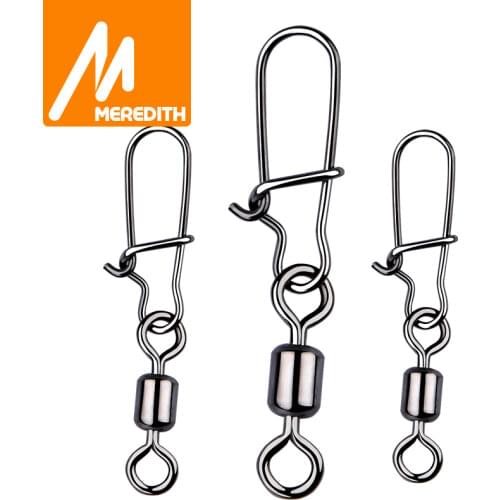 MEREDITH Fishing Connector 50PCS/Lot 2# 4# 6# 8# 10# Pin Bearing Rolling Swivel Stainless Steel With Snap Fishhook Lure Tackle