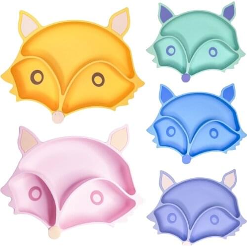 Baby Feeding Plate Children Silicone Bowl Fox Suction Plates For Kids Infant Training Tableware Portable Division Food Anti-fall