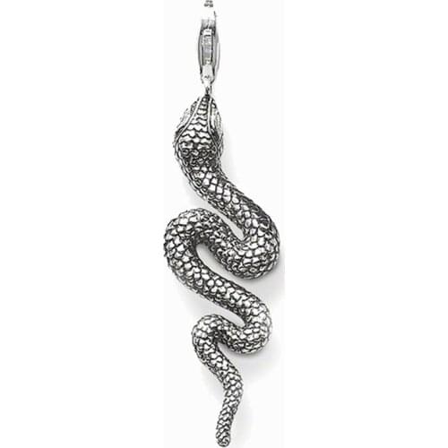 Thai Silver Plated Black Snake Charms Pendants Fit Chain Necklaces Bracelet, Most Fashion Glam Bijoux Jewelry Gift for Women Men