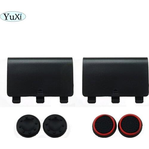 YuXi Black color Battery Back Cover Lid Door Guard Style Cabinet for XBox One Wireless Controller with Silicone Grip Cap Cover