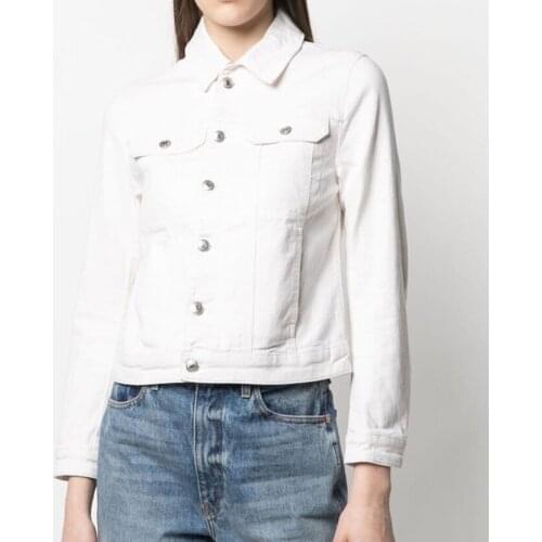 Turn-Down Collar Women White Denim Short Jacket Single Breasted Long Sleeve Ladies Casual Back Letter Print Coat 2021