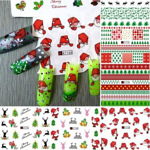 12 Sheets Christmas water transfer nail art decoration stickers nails decals accessoires tools A1165-1176 Santa Claus reindeer