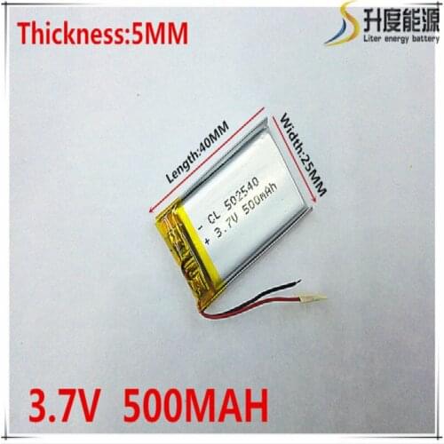 3.7V 500mAh 502540 Lithium Polymer Li-Po li ion Rechargeable Battery cells For Mp3 MP4 MP5 GPS mobile bluetooth