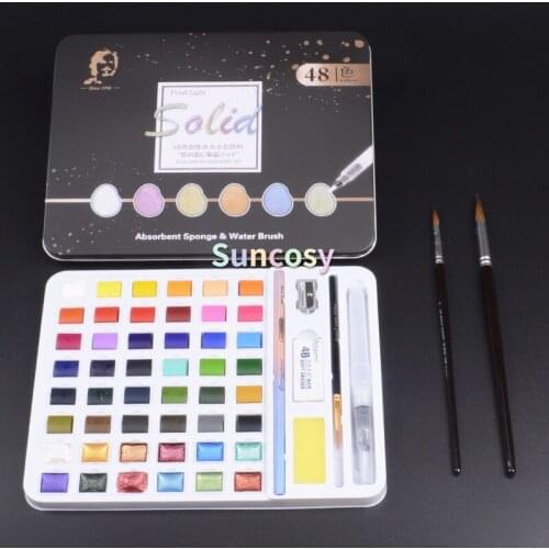 36 48 Color Pearlescent Washable Solid Watercolor Gillter Paint Set for Beginners Professional Drawing Art Supplies Safety Art