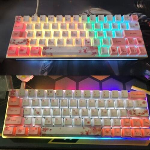 73 Keys OEM PBT Keycaps Full Set Mechanical Keyboard Keycaps PBT Dye-Sublimation Cherry Blossom Keycaps Korean Japanese