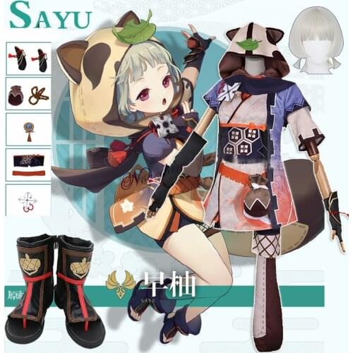 Anime Genshin Impact Sayu Cosplay Costume Wig Shoes Game Suit Lolita Kimono Dress Women Uniform Outfits Halloween Tail Costume