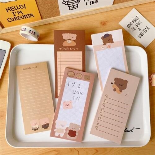 50 Sheets Cute Korean Biscuits Bear Memo Pad Message Notes Decorative Notepad Note Check List Memo Stationery Office Supplies