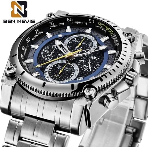 BEN NEVIS New Fashion Leisure Mens Watch Multifunctional Quartz Watch Stainless Steel Mens Watch Ultra Thin Mesh Band Watch